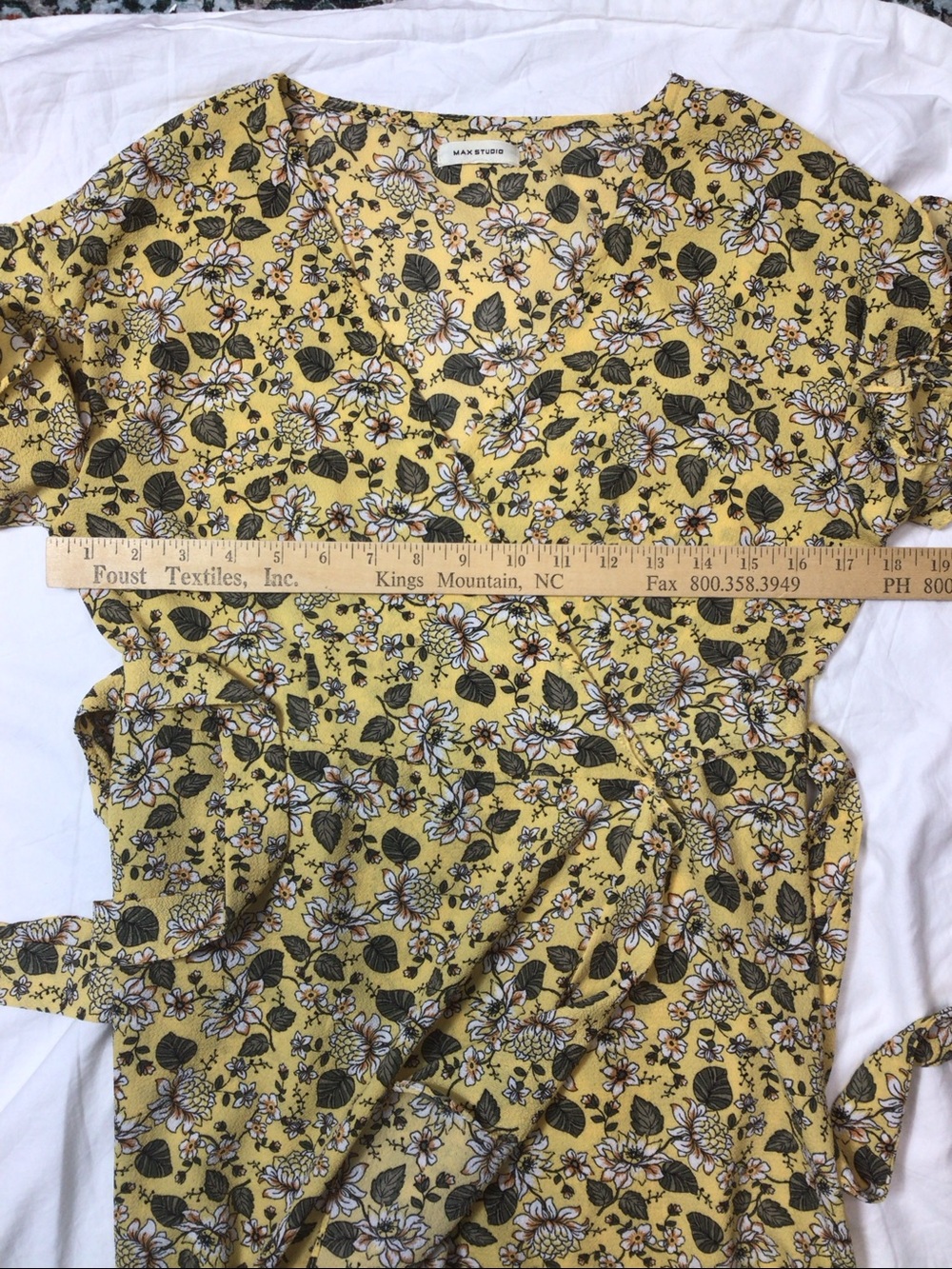 Max Studio Yellow Floral High-Low Flutter Sleeve Full Wrap Dress Sz.M - Picture 8 of 16